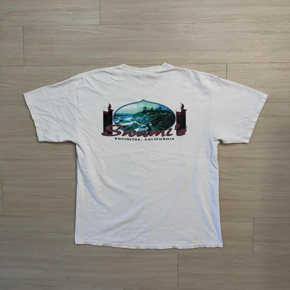 Vintage California Swami's Restaurant White Short Sleeve Shirt Mens Size XL